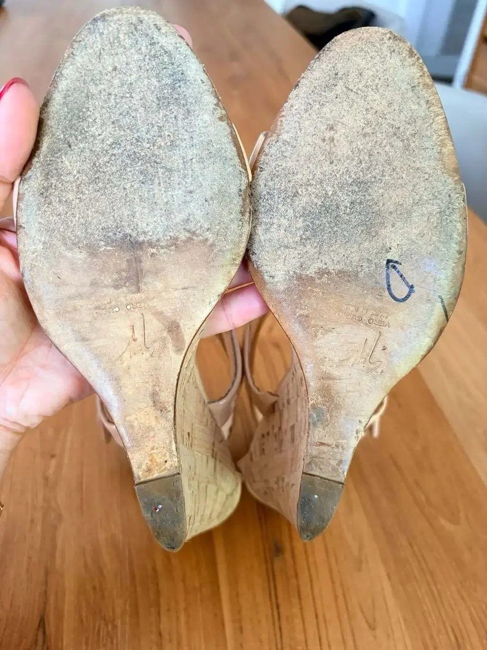 Giuseppe Zanotti Design Beige Patent Leather Cork Wedge Sandals